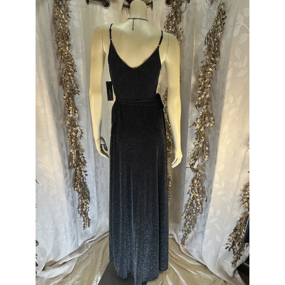 Lulus Celestial Black Silver Metallic Wrap Maxi Dress XS NWT Formal - Picture 5 of 14